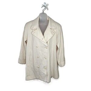 Vintage Loring Women's Cream Forstmann Wool Pea Coat Size 16 Union Made Flaws